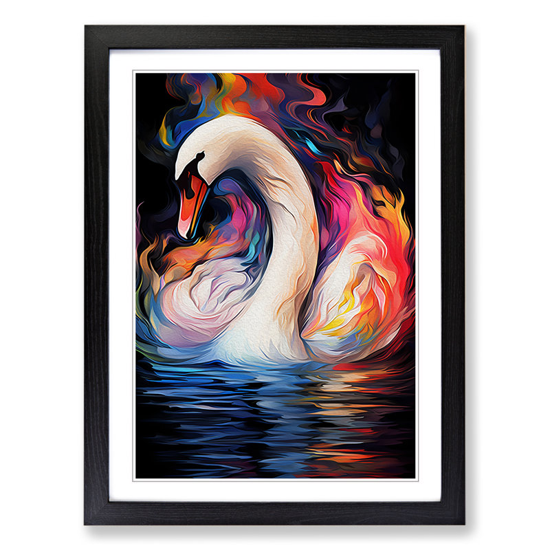 Swan Abstract No.2 - Framed Print, Black , 46cm H x 34cm W x 2cm D