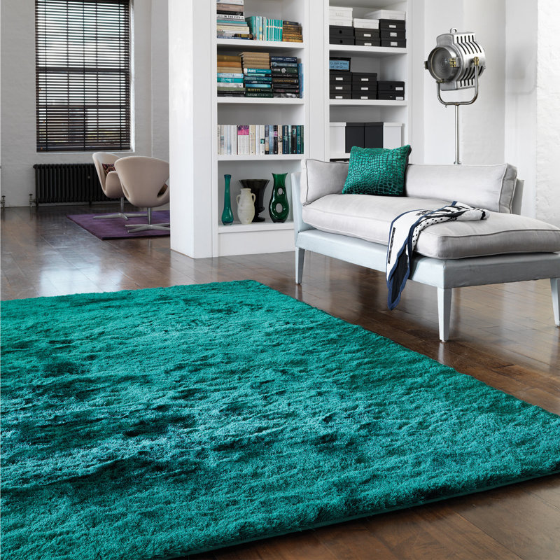 Makaila Silky Shaggy Dark Teal Area Rug, Rectangle 140 x 200cm