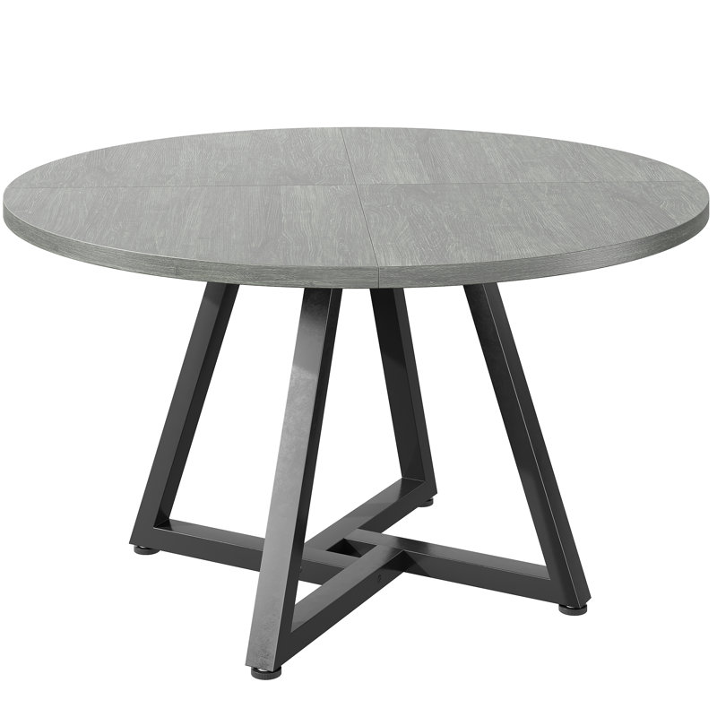 47IN Grey Round Dining Table: Pedestal Metal Frame, Space-Saving Industrial Style, Gray, 30"H x 51"L x 51"W
