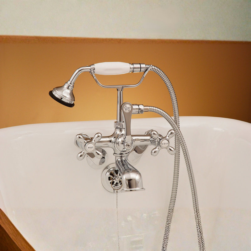 Robinet pour téléphone avec douche à main en porcelaine et baignoire Strom Living, Laiton satiné non laqué