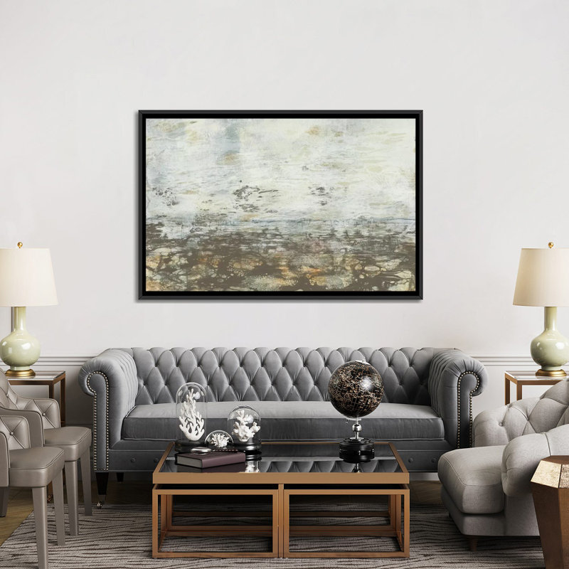 « neutral horizon iii », impression sur toile, H 18 po x l 26 po x P 1,5 po, Toile encadrée noire, Pas de tapis