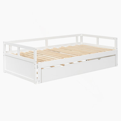 Extending Daybed With Trundle, Wooden Daybed For Extra Sleeping Space And Versatile Home Use, White