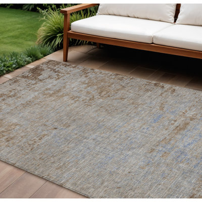 Tapis intérieur lavable abstrait taupe et bleu denim 8 pi x 10 pi