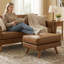 Repose-pieds rembourré de style Mid-Century de 29,7 po de large Havens, repose-pieds en similicuir avec pieds en bois massif, tabouret de table basse pour le salon, la chambre à coucher et le vestibule-2135632863