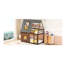 Lit superposé simple en bois avec toit et 2 fenêtres - Chêne et gris fumé, solide stabilité pour la chambre à coucher en gris, construction solide