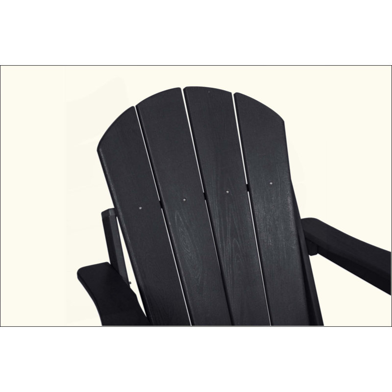 HDPE Folding Adirondack Chair With Dual Cup Holder - Composite Adirondack Chair With Wood Texture, Black