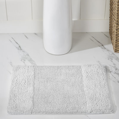 Merkle 100% Cotton Tufted Bath Rug with Non-Slip Backing, Machine Washable, Ultra Soft & Absorbent Solid Bath Mat for Shower, Bathtub, Sink & Vanity Areas, 17" x 24" Rectangle, White