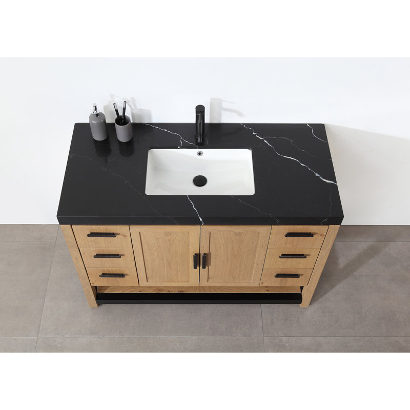 Winchester 48” W Single Vanity, Black, Pecan Oak