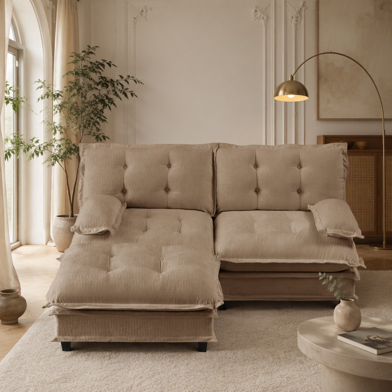 Canapé modulaire moderne en L de 77 pouces avec repose-pieds et coussins en chenille pour un confort et un style ultimes
