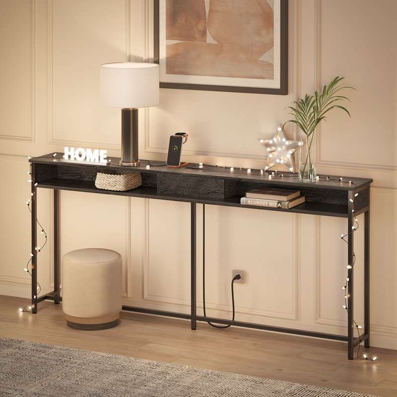 Console avec prise Gericho, Noir, H 31,5 po x l 55,1 po x P 9,8 po