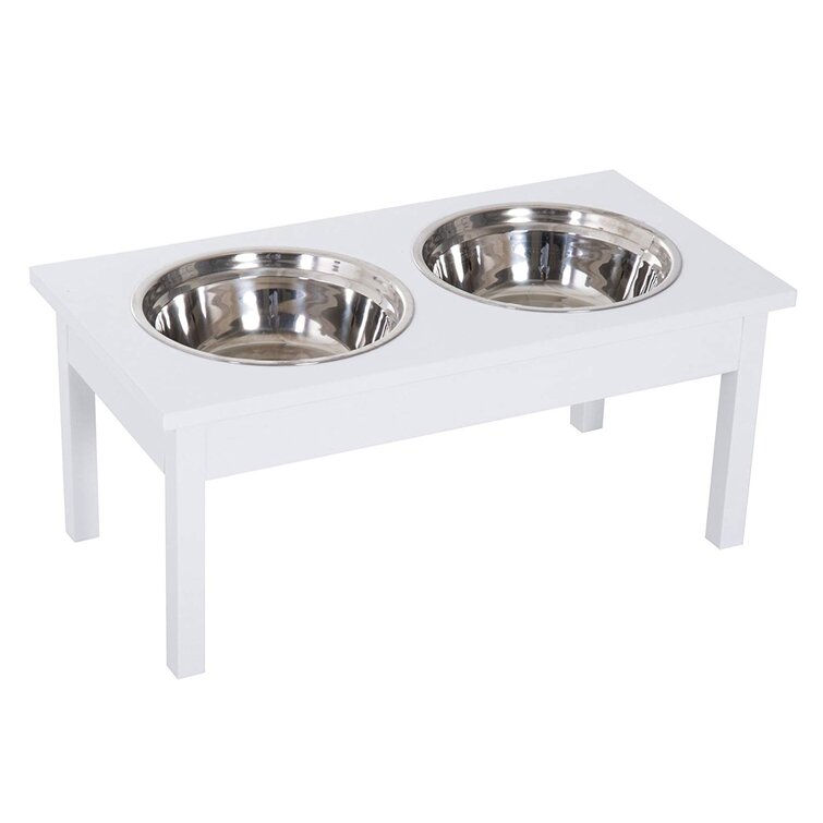 Pawhut 23 Modern Decorative Dog Bone Wooden Heavy Duty Pet Food Bowl  Elevated Feeding Station - White : Target