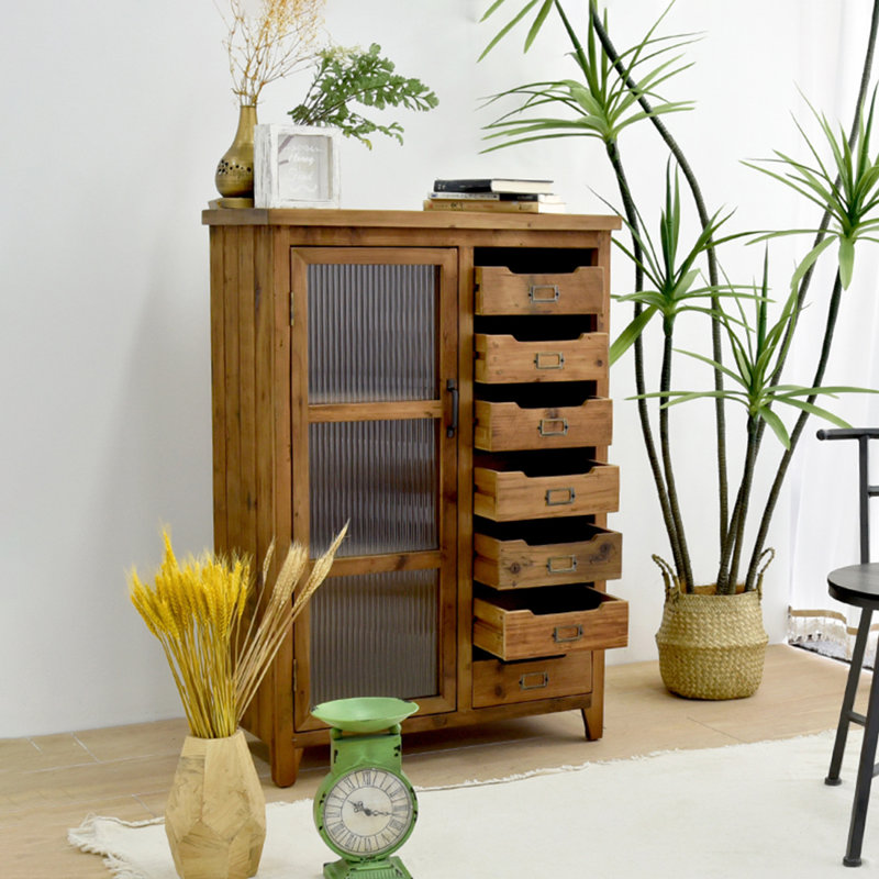 Armoire de rangement rustique avec portes en verre