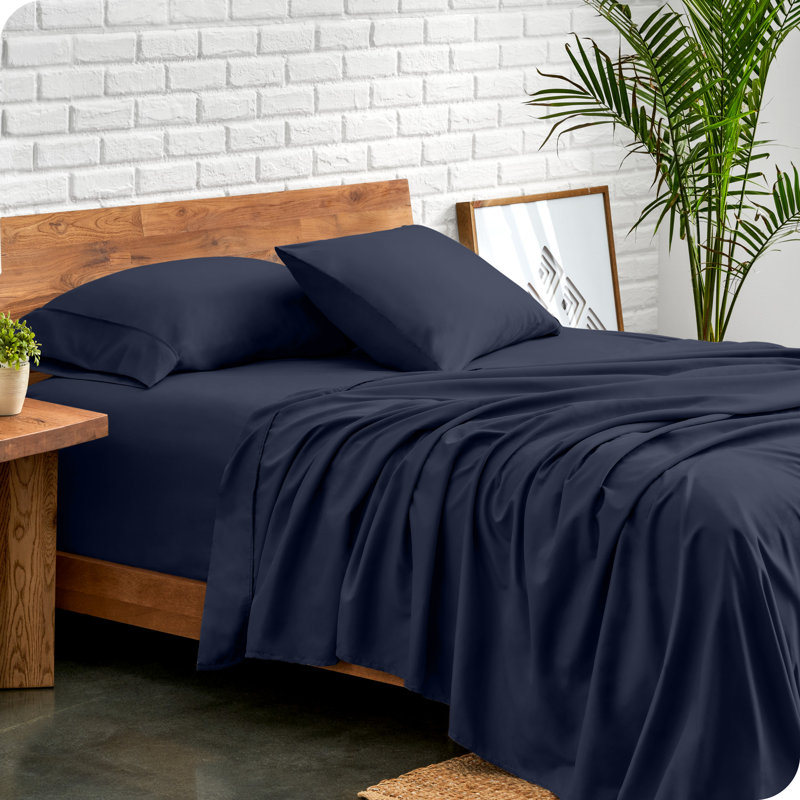 Ensemble de draps en microfibre Bare Home, Ensemble de draps pour lit double TG + 1 drap-hous, Bleu minuit