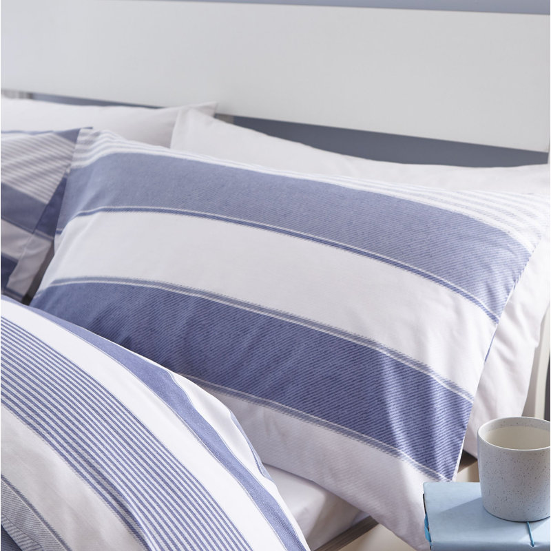 Newquay Stripe Duvet Cover Set, Double Duvet Cover, Blue