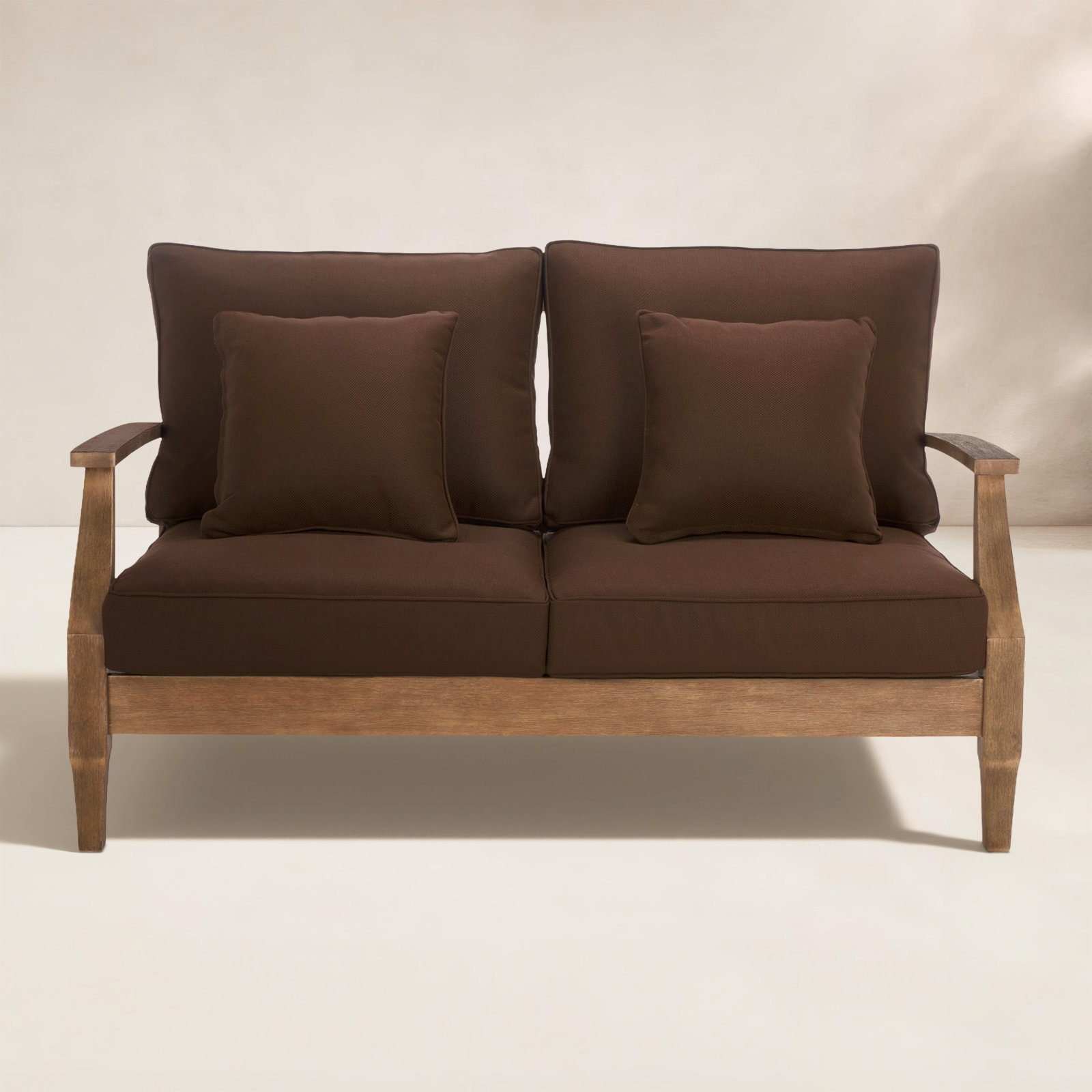 Samya 56" Eucalyptus Patio Loveseat, Natural/Dark Brown