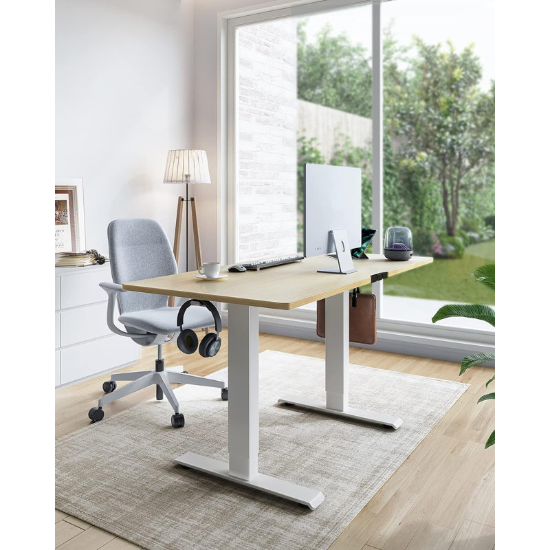 Electric Height Adjustable Standing Desk With Built-In Drawer, Durable Maple Desktop, Quiet Motor, And Stable Frame For Home Office