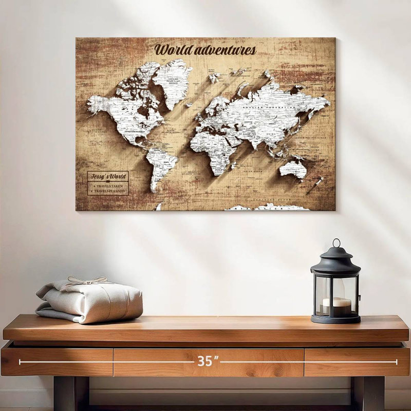 Personnalisé World Adventures I Push Pin World Milstead, H 16 po x l 24 po, Oui
