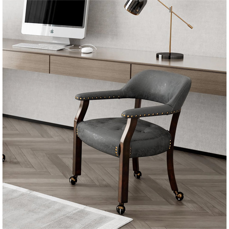 Elani Bankers Swivel Tufted Dining Chairs with Casters and Arms