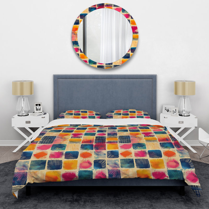 Ensemble de housse de couette géométrique rouge et bleu II, Housse de couette très grand et 2 très grandes t