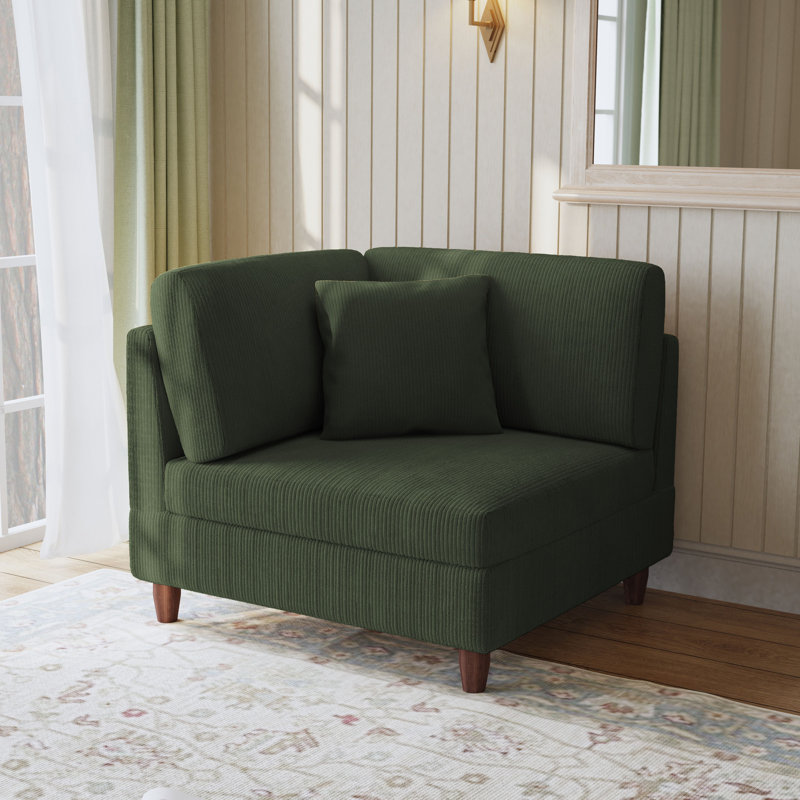 Seemab 102.1Cm Wide Corner Wedge, Green Corduroy