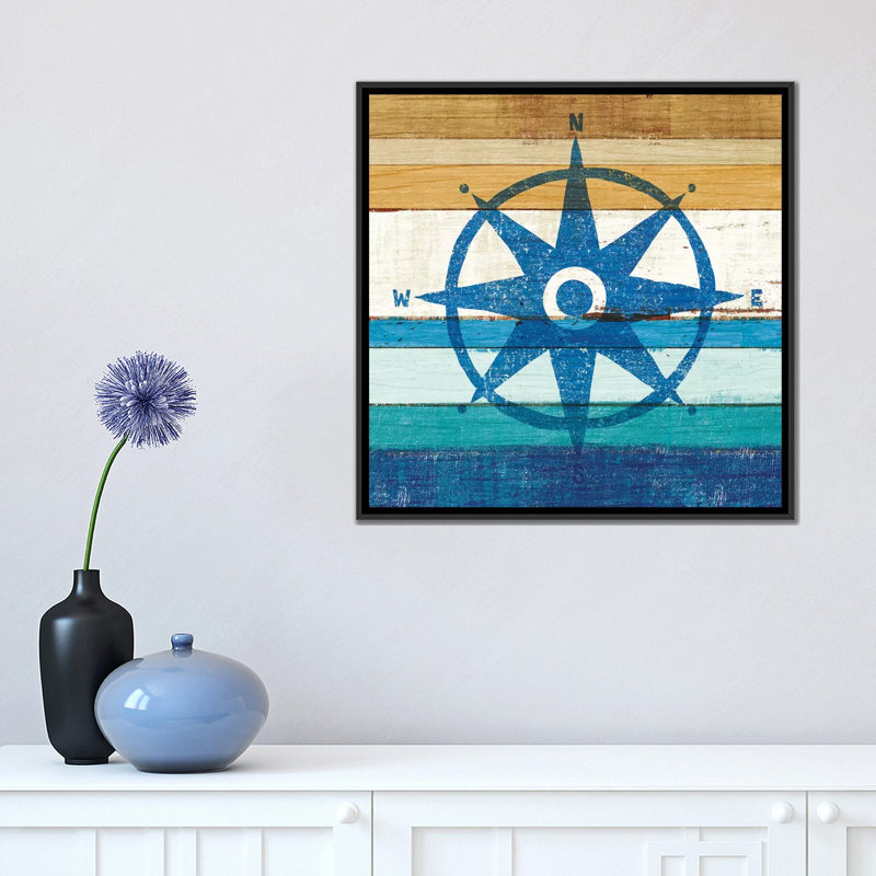 «Beachscape Series: Compass I», impression sur toile, H 18 po x l 18 po x P 1,5 po, Toile encadrée noire, Pas de tapis