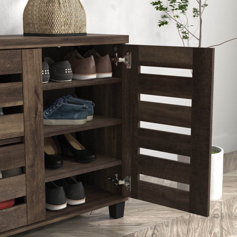 Millan 16 Pair Shoe Storage Cabinet, Dark Dusty Oak