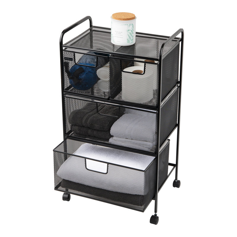 Black Metal Mesh 4-Drawer Mobile Storage Trolley