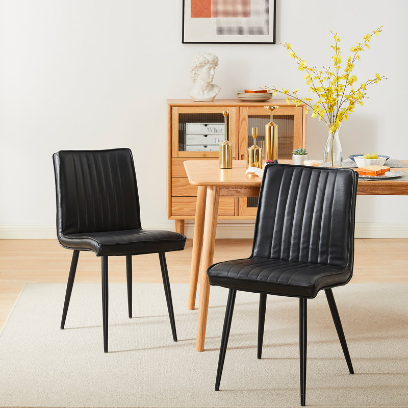 49cm H Upholstered Metal Side Chair in Dark Grey, 2, Black