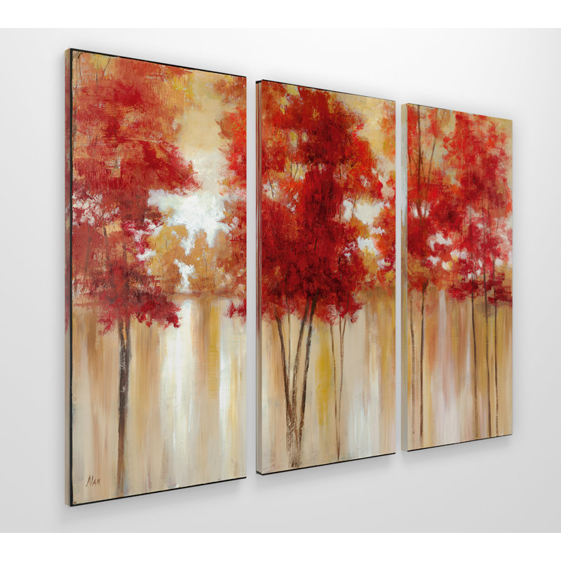 Arbres rouges - image multi-pièces sur toile, H 40 po x l 60 po x P 1,5 po