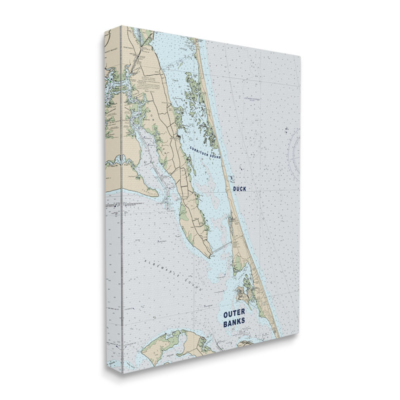 Carte nautique «Outer Banks North Carolina» par Daphne Polselli - impression d'art graphique, H 20 po x l 16 po, Toile tendue