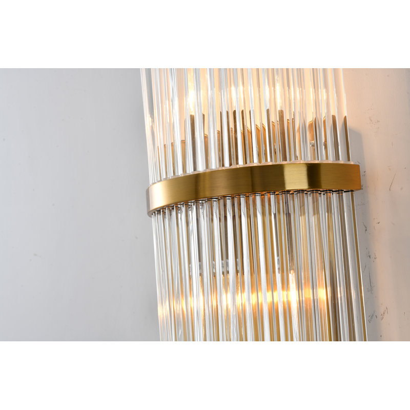 Transitional 2 Light Glass Rod Wall Sconce, Antique Brass