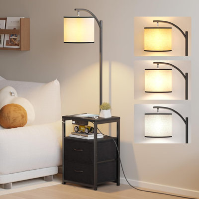 Nelea 59.06'' Black Tray Table Floor Lamp with USB and Outlet