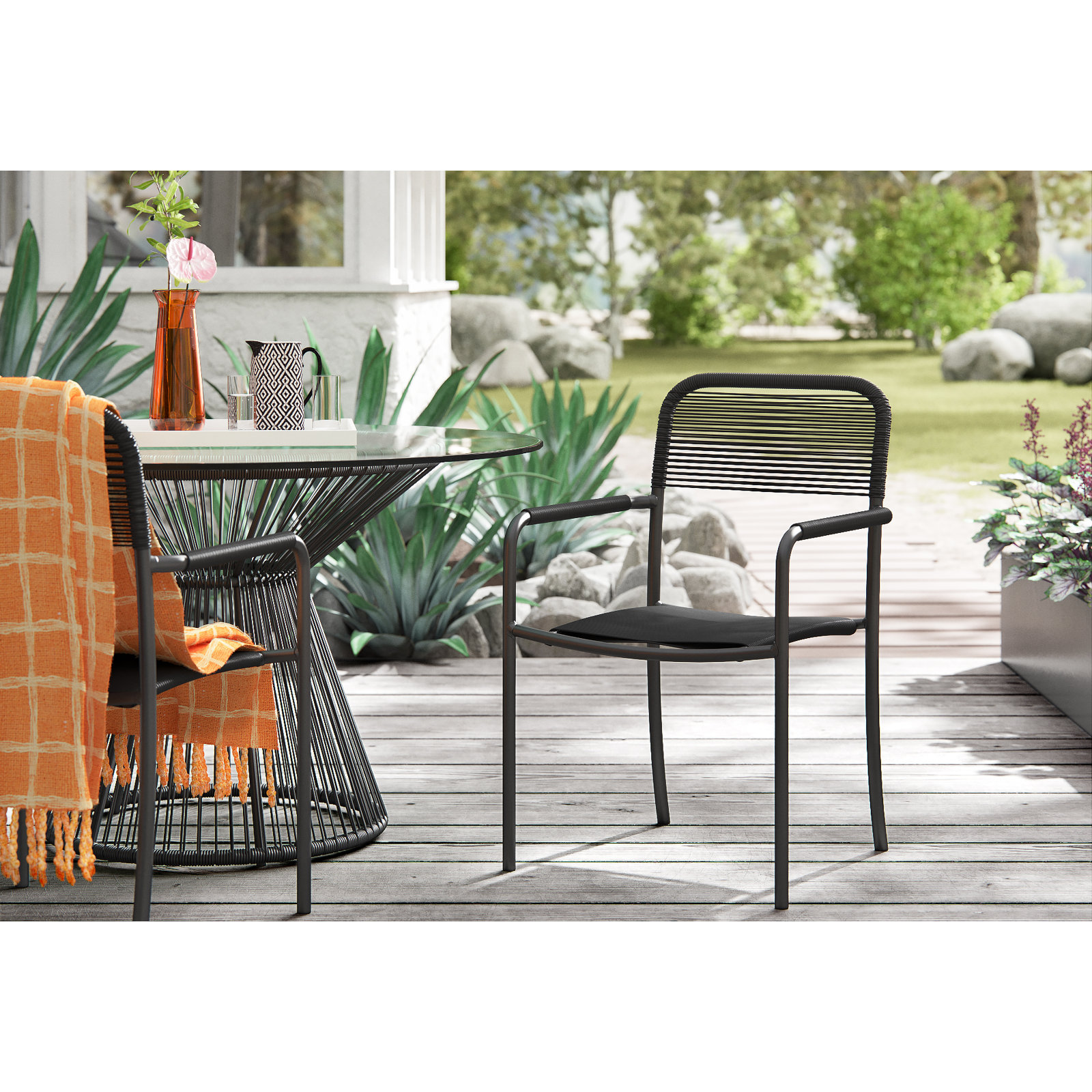 Brighton Premium All-Weather Wicker Outdoor Stacking Dining Armchair, Black