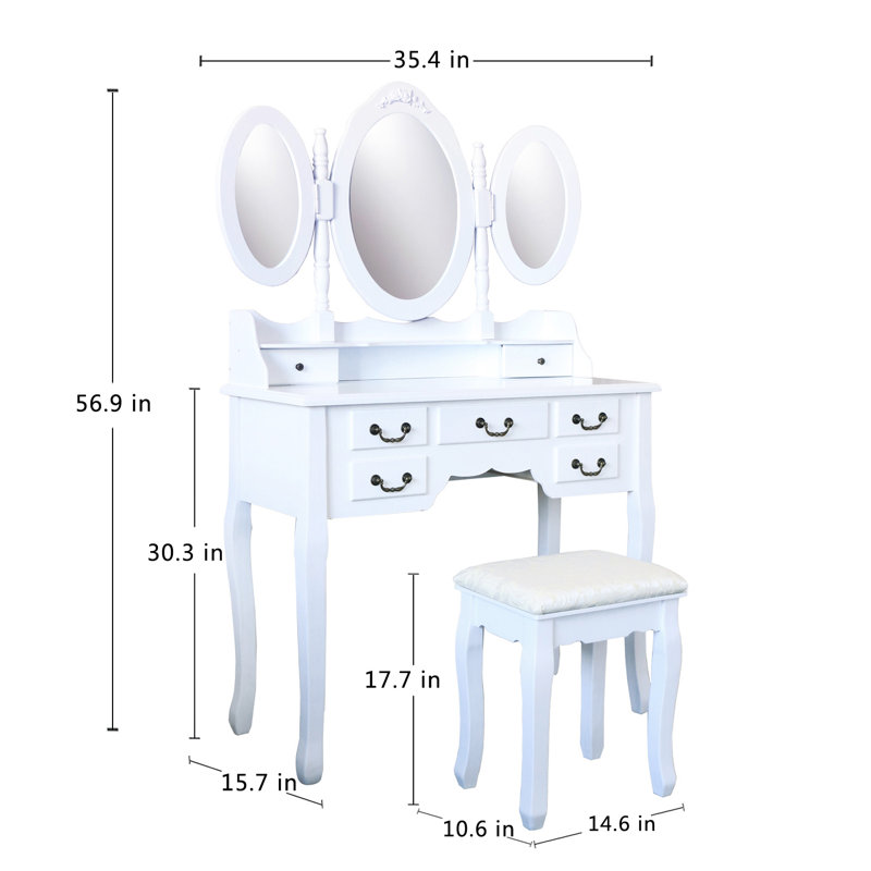 Ensemble de meuble-lavabo 7 tiroirs avec miroir pliable Janay