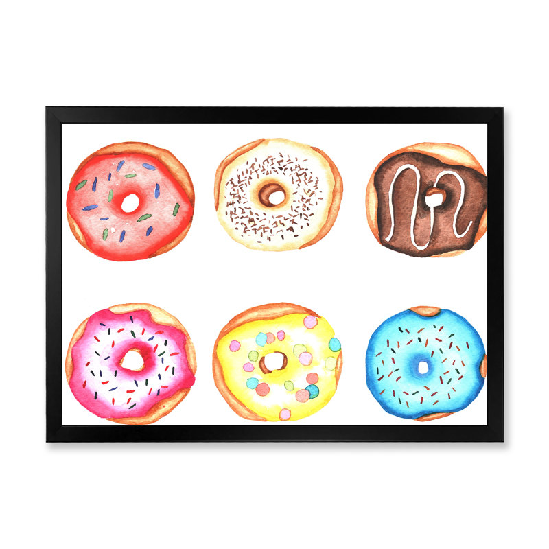 «Funny Donuts», reproduction sur toile, Cadre d'angle fermé noir, H 8 po x l 12 po x P 1 po