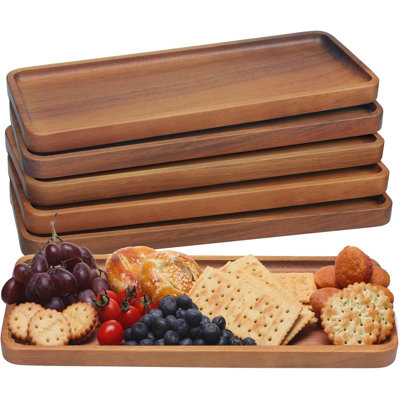 Plateaux et plateaux de service en bois d'acacia - Mini planches de charcuterie en bois 14 po x 5,5 po, petite planche à fromage, plateau rectangulaire en bois pour comptoir de cuisine, salle de bain, décoration intérieure, fête (6, 14 po x 5,5 po)