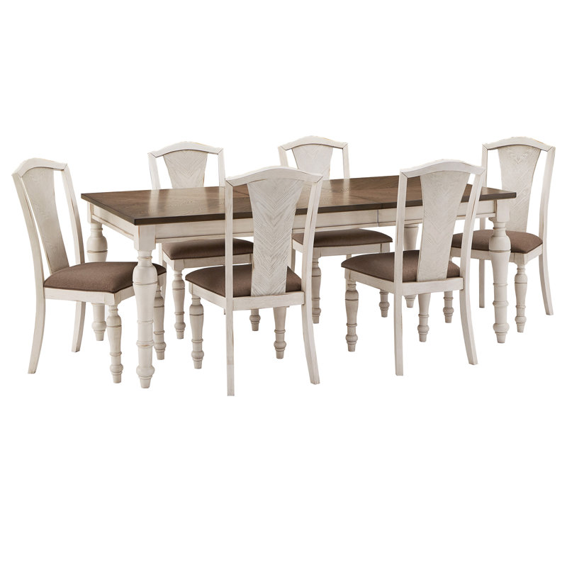 Harry Extendable Four Leg Dining Set, 7 Pieces: Table, 6 Chairs