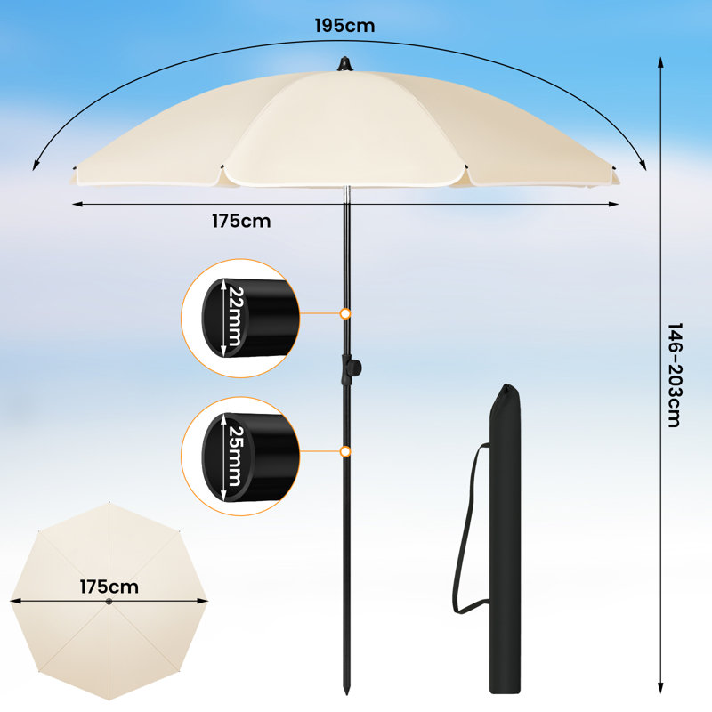 Breshay Beach Parasol, 203cm H x 195cm W x 195cm D, Beige