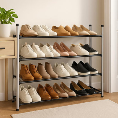  Range-chaussures à 4 niveaux - Organisateur de chaussures autoportant de grande capacité avec conception auto-assemblée, étagère à chaussures en métal facile à assembler pour le placard, la chambre à coucher et le vestibule (paquet de 5)