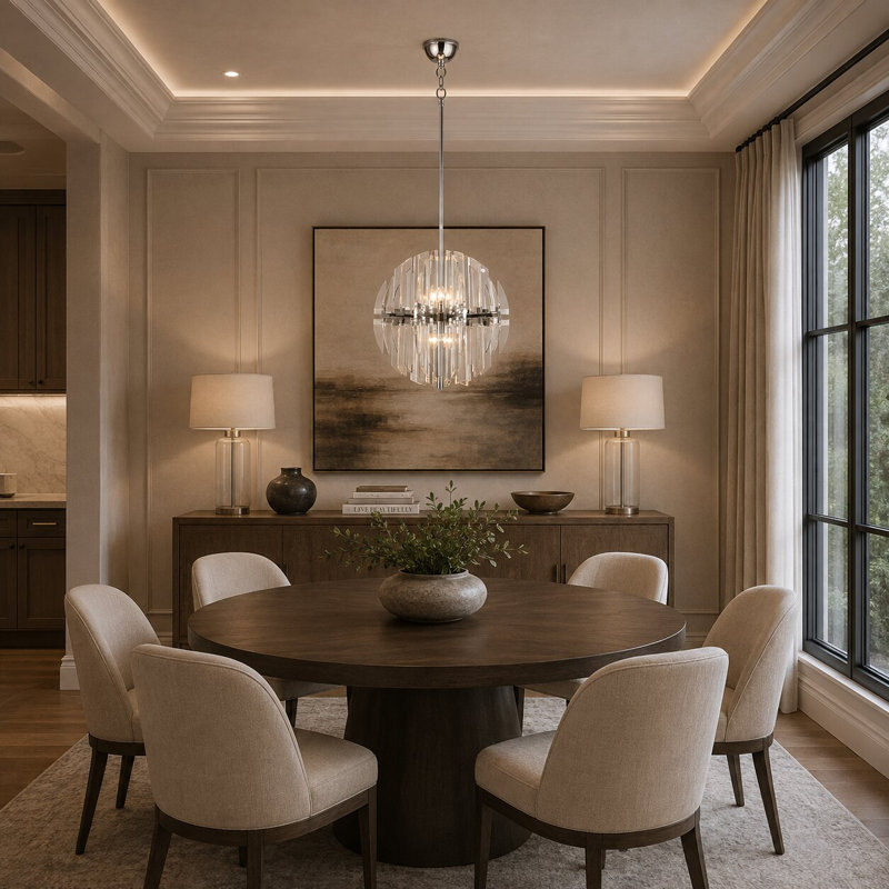 Transitional 10 Light Globe Acrylic Chandelier, Chrome