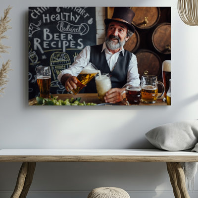 Canvas In A Cozy Rustic Tavern An Older Man With A Wall Art Bushy Gray Beard And A Charming Top Hat Pours A Creating Cozy Seasonal Canvas Wall Art
