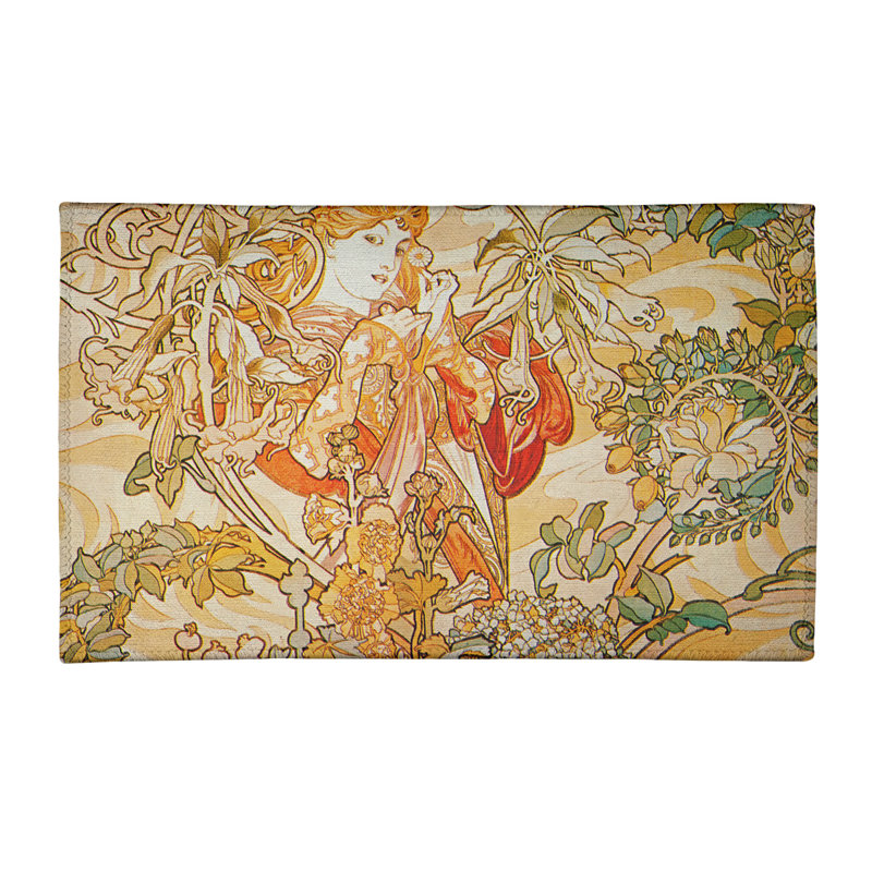 Tapis à femme avec une cascade jaune/rouge/vert, Rectangle 2 pi x 3 pi
