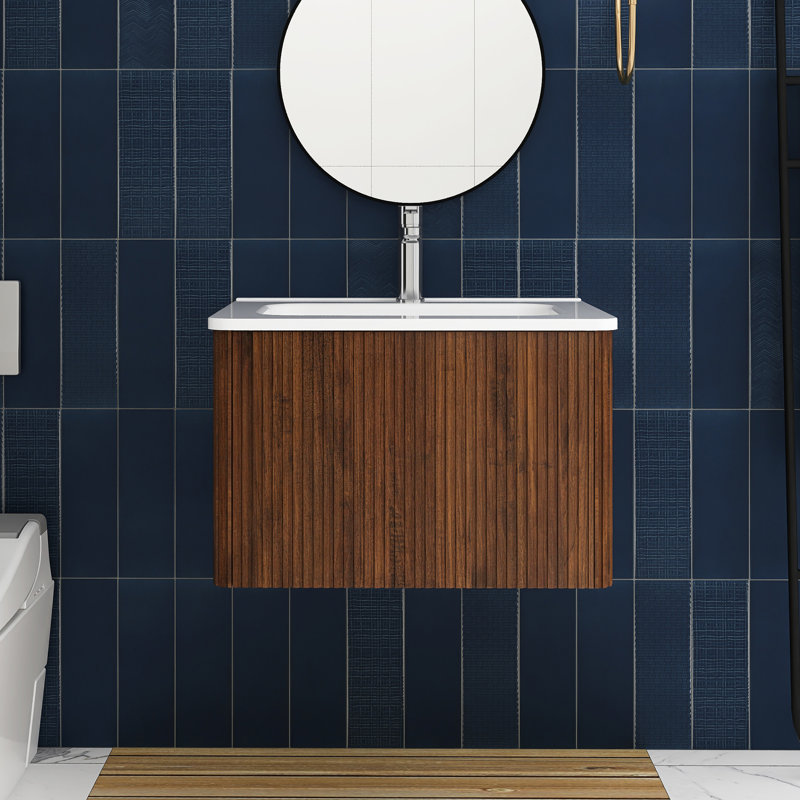 Ensemble de meuble-lavabo simple mural 24 po avec plateau en céramique Taiyah