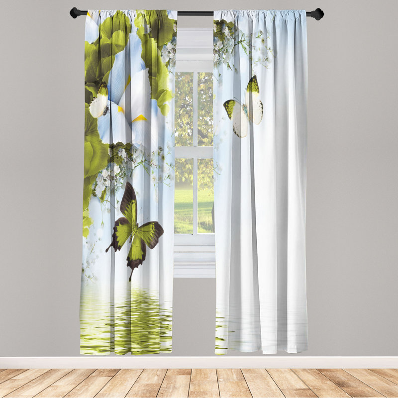 Microfiber Floral Semi-Sheer Rod Pocket Curtain Panels, 28" W x 84" L, Light Green/Light Blue