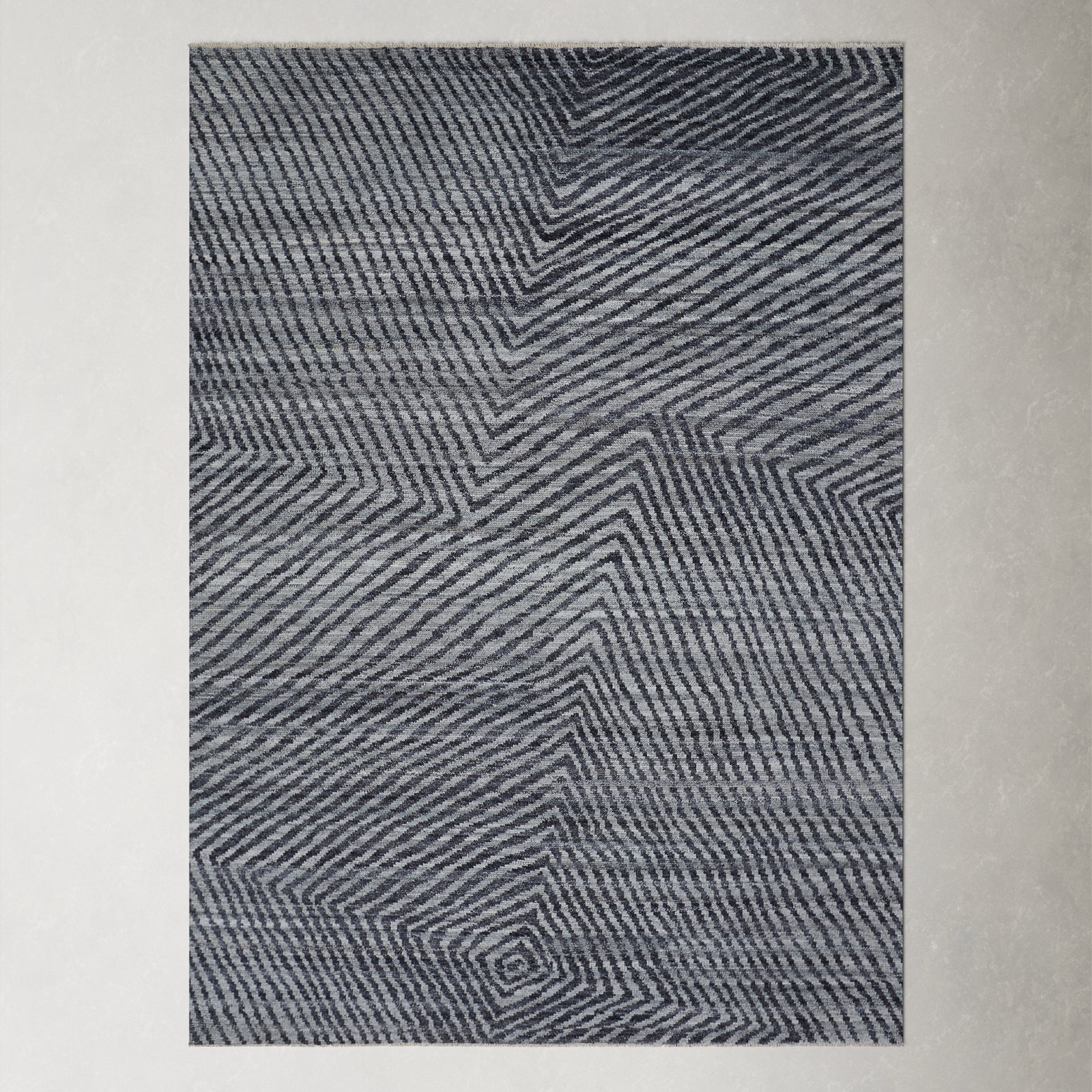 Ethos Gray Hand-Knotted Striped Wool Rug, Rectangle 5' x 8'