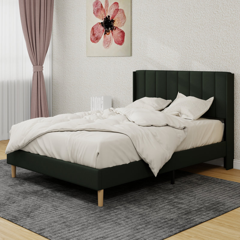 Structure de lit plateforme tapissier, Noir, Double