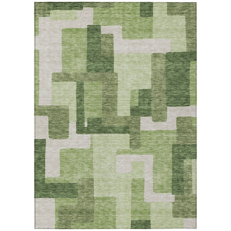 Tapis d'extérieur lavable abstrait vert artichaut 10 pi x 14 pi artichaut