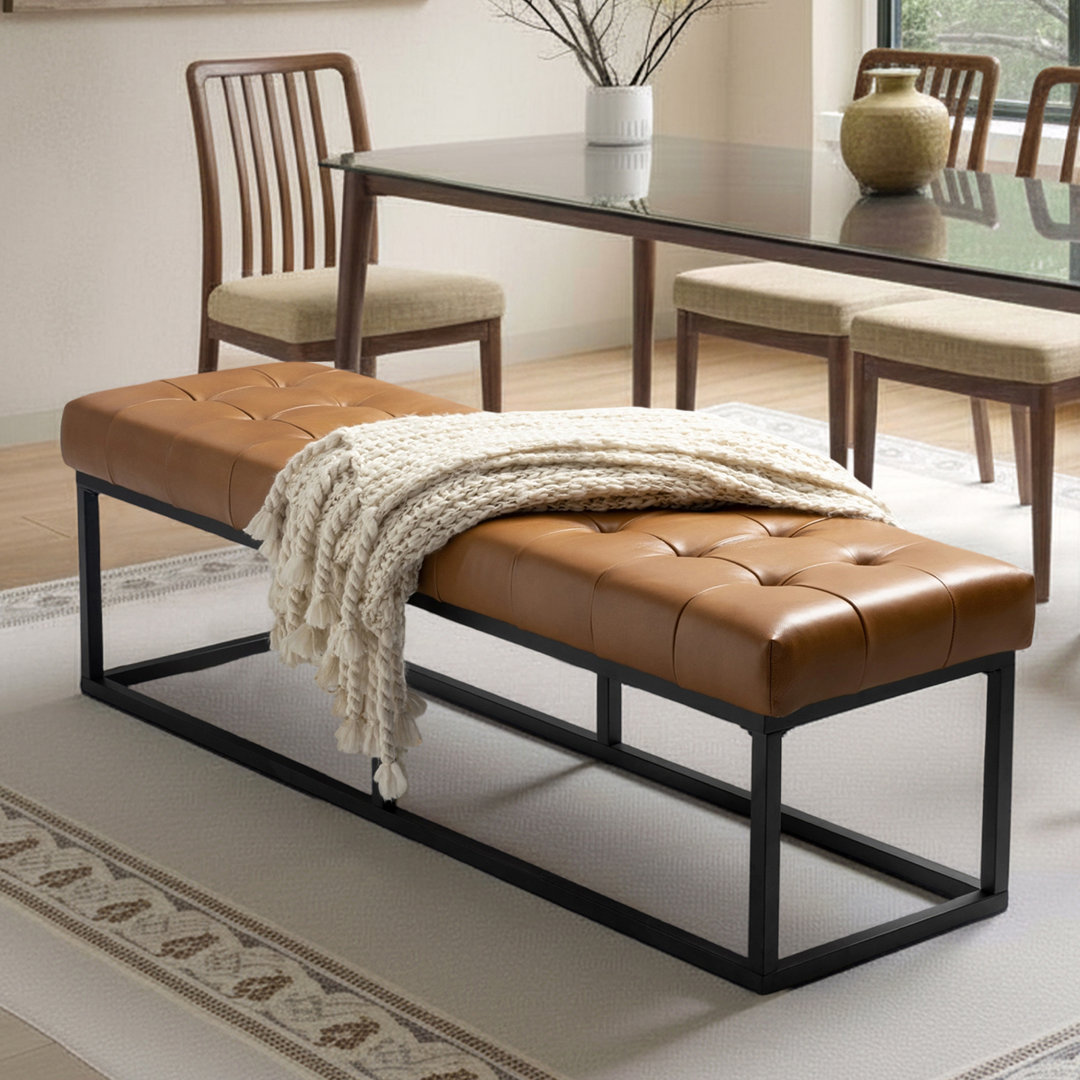 Anahli 60'' W Modern Industrial Genuine Leather Bench with Tufted Design Wade Logan® Upholstery 