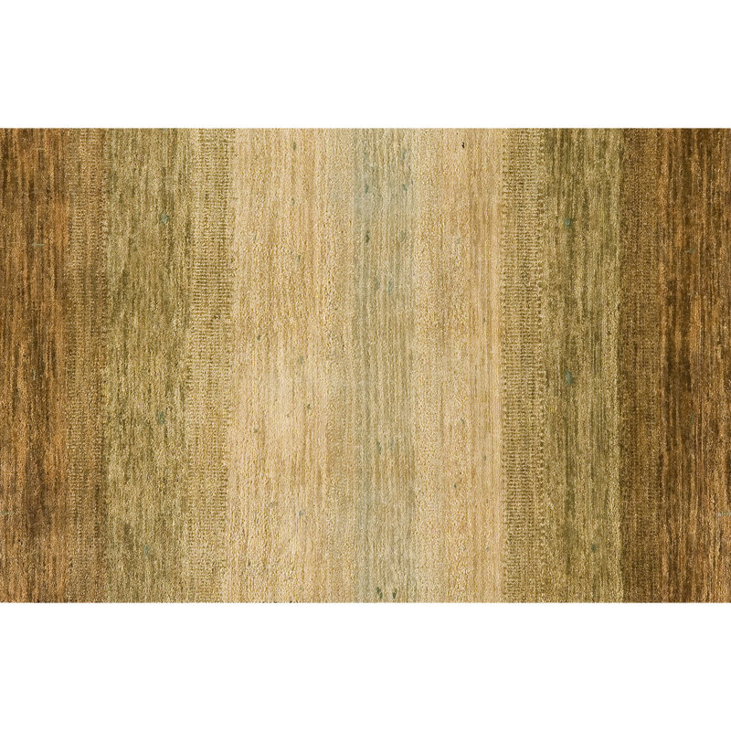 Hand Knotted Wool Ombre Area Rug in Light Brown/Moss/Beige, Rectangle 9' x 12'