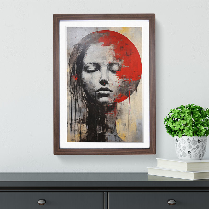 XYZ-FRM-V1223-4549 Moon Gestural No.3 - Single Picture Frame Print on Wood, 64cm H x 46cm W x 2cm D, Walnut 